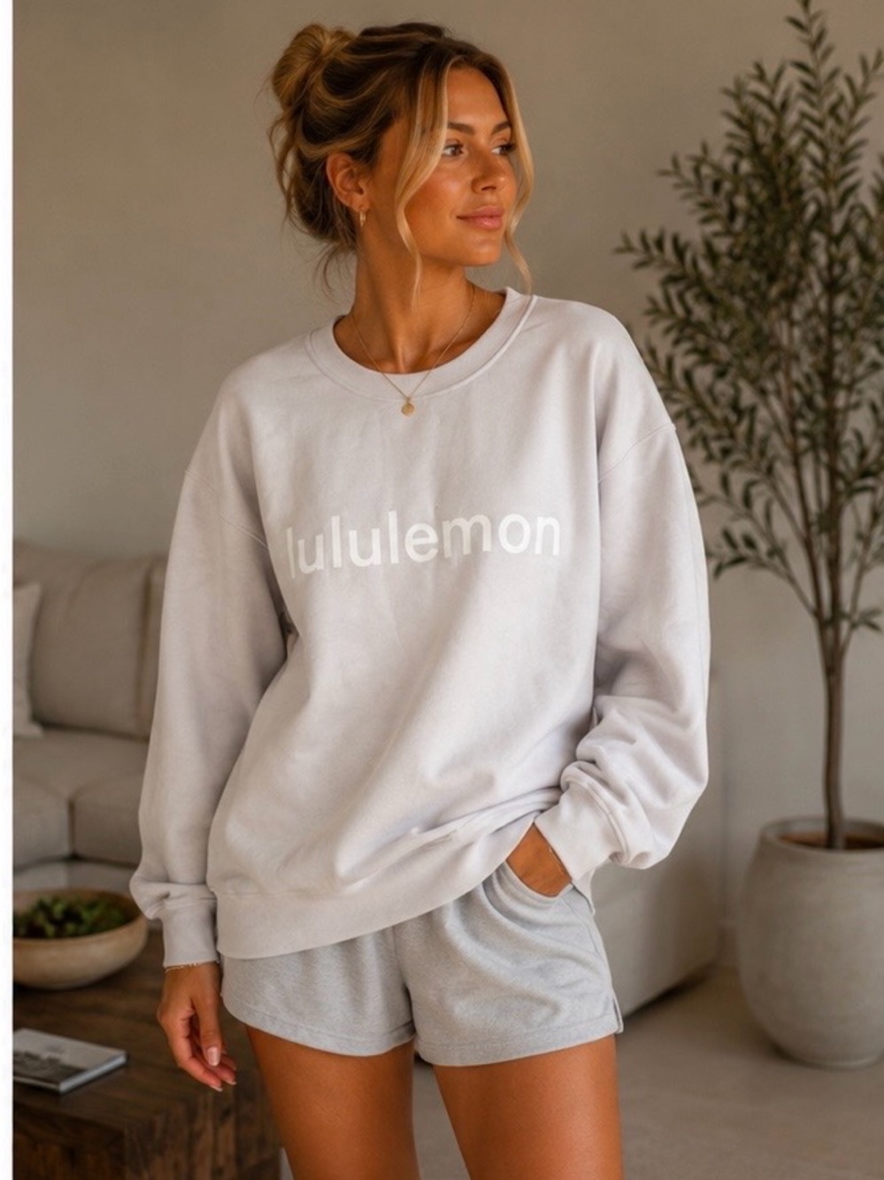 lululemon athletica Light Gray Logo Crewneck Sweatshirt